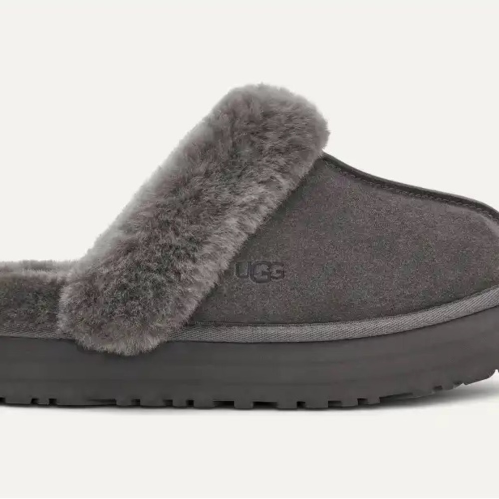 UGG Disquette Platform Slipper Water-Resistant Suede, Charcoal Gray, Size US 6 - Picture 7 of 12